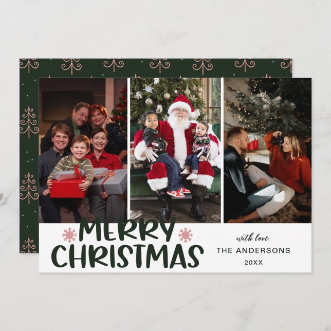 Tarjeta Festiva Modern Boho Christmas Tree Merry Christmas 3 Photo (Anverso / Reverso)