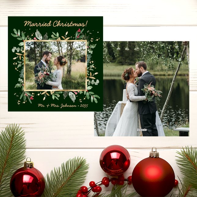 Tarjeta Festiva Modern Botanical Greenery 2 Photo Wedding (Subido por el creador)