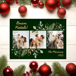 Tarjeta Festiva Modern Botanical Greenery Photo Buon Natale