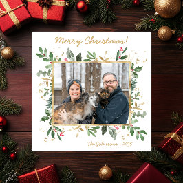 Tarjeta Festiva Modern Botanical Greenery Photo Holiday Card