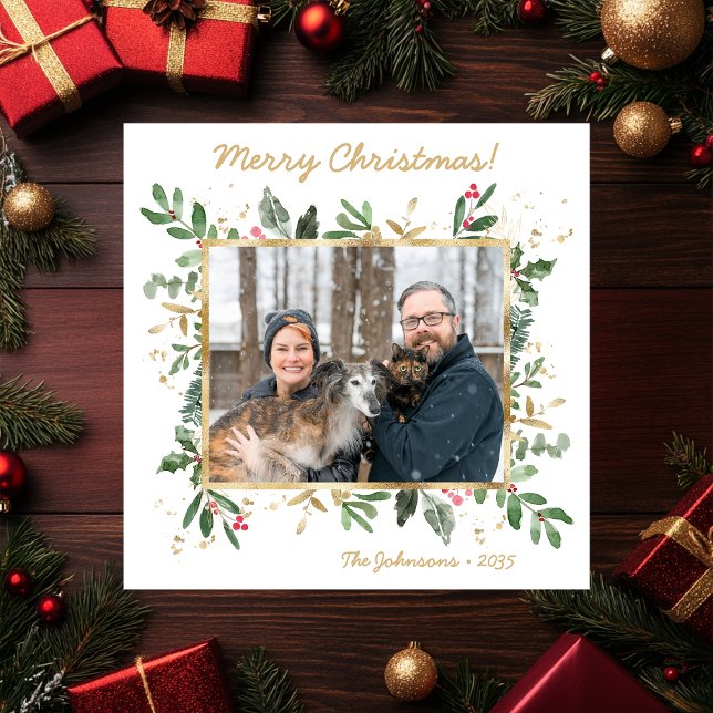 Tarjeta Festiva Modern Botanical Greenery Photo Holiday Card (Subido por el creador)