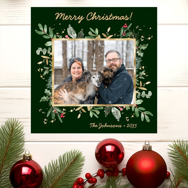 Tarjeta Festiva Modern Botanical Greenery Photo Holiday Card (Subido por el creador)