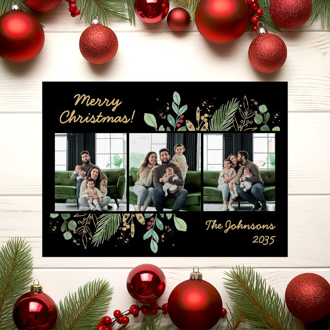 Tarjeta Festiva Modern Botanical Greenery Photo Holiday Card (Subido por el creador)