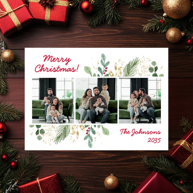 Tarjeta Festiva Modern Botanical Greenery Photo Holiday Card (Subido por el creador)