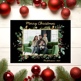 Tarjeta Festiva Modern Botanical Greenery Photo Holiday Card