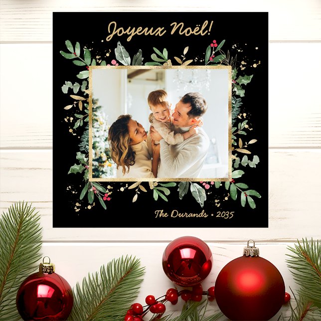 Tarjeta Festiva Modern Botanical Greenery Photo Joyeux Noel (Subido por el creador)