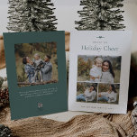 Tarjeta Festiva Modern Bow | Simple foto mínima 3<br><div class="desc">Comparte saludos de vacaciones con estas dulces y simples tarjetas de fotos navideñas con un diseño minimalista, un mensaje de personalizable y acentos festivos de verde fresco. Añade tres fotos favoritas (una panorámica y dos cuadradas), y personalizar tu saludo de vacaciones y la firma familiar (mostrada con "Te deseo alegría...</div>