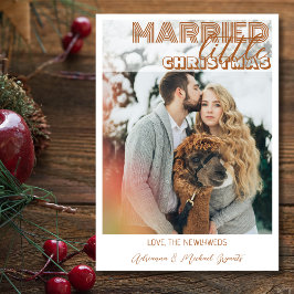 Tarjeta Festiva Modern Brown Calligraphy Married Little Christmas