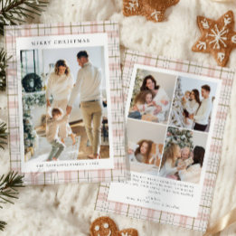 Tarjeta Festiva Modern Buffalo Plaid Photo collage Christmas