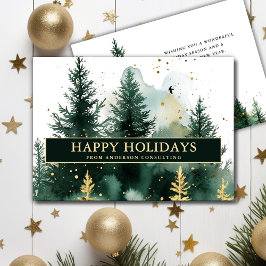 Tarjeta Festiva Modern Business Christmas Holiday Card Gold Green