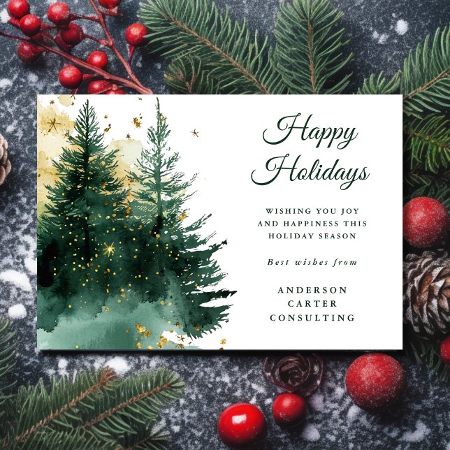 Tarjeta Festiva Modern Business Gold Green Christmas Holiday Card (Subido por el creador)