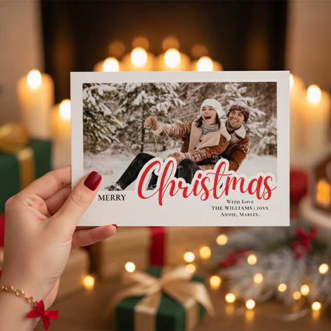 Tarjeta Festiva Modern Calligraphy Family Christmas Photo (Subido por el creador)