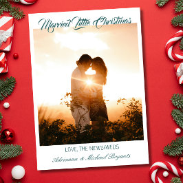 Tarjeta Festiva Modern Calligraphy Teal Married Little Christmas