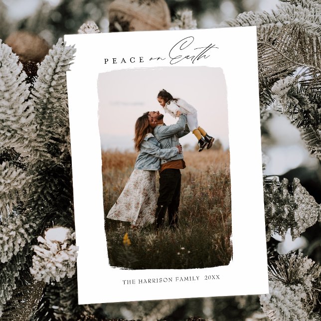 Tarjeta Festiva Modern Calligraphy Vertical Peace on Earth (Subido por el creador)