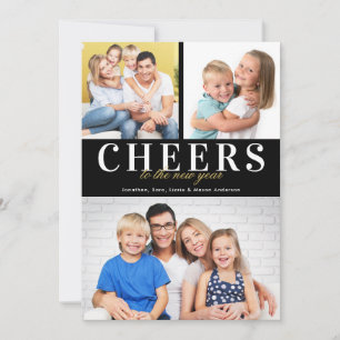 Tarjeta Festiva Modern Cheers Año Nuevo Negro Agregar Mensaje 3 Fo
