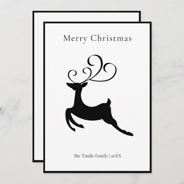 Tarjeta Festiva Modern Chic Black and White Reindeer          (Anverso / Reverso)