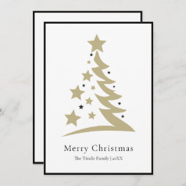Tarjeta Festiva Modern Chic Black White Gold Script Tree         