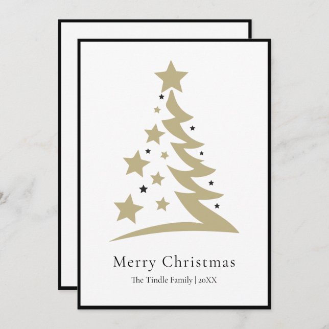 Tarjeta Festiva Modern Chic Black White Gold Script Tree          (Anverso / Reverso)