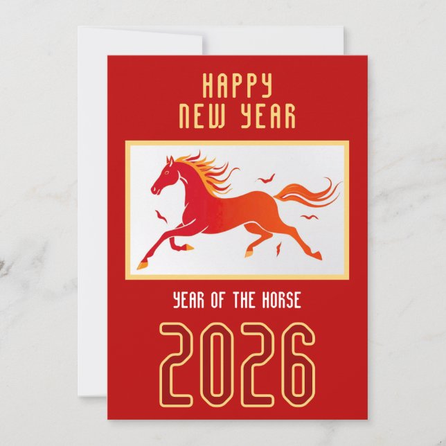 Tarjeta Festiva Modern Chinese Horse New Year 2026  (Anverso)