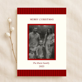 Tarjeta Festiva Modern Christmas Minimal Family Photo Red Chic