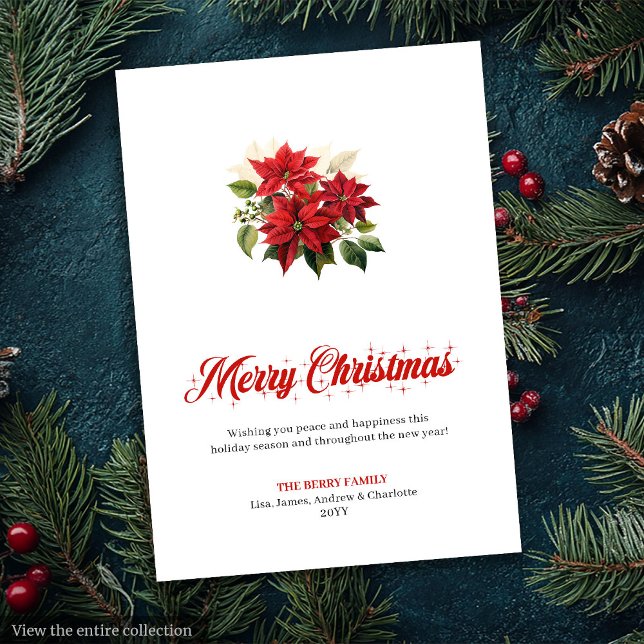 Tarjeta Festiva Modern Christmas Poinsettia Editable Greeting Card (Modern Christmas Poinsettia Editable Greeting Card

)