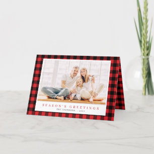 Tarjeta Festiva Modern Christmas Red Black Plaid Tartan Pattern