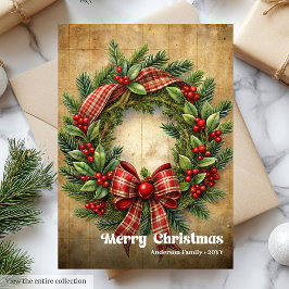Tarjeta Festiva Modern Christmas rustic traditional pine wreath