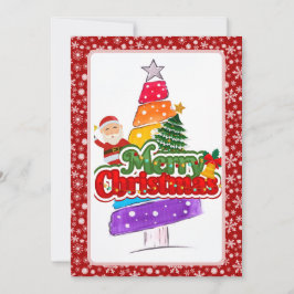 Tarjeta Festiva Modern Christmas Tree Painting Colorful