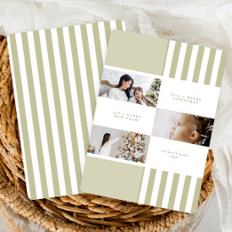 Tarjeta Festiva Modern Colorblock Green Stripe Christmas Photo