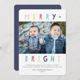 Tarjeta Festiva Modern Colorful Merry and Bright Photo