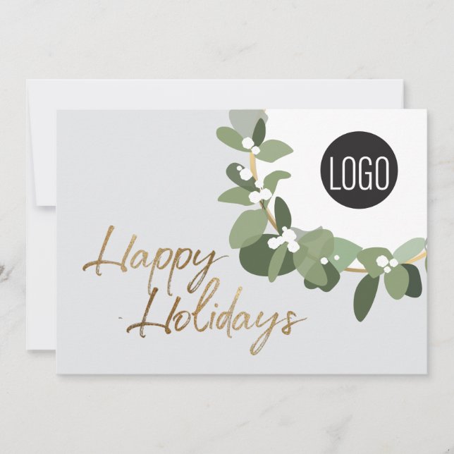Tarjeta Festiva Modern Corporate Logo Happy Holidays No photo Grey (Anverso)