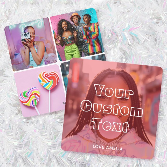 Tarjeta Festiva Modern Custom Photo Collage Text Cute Retro Red (Subido por el creador)