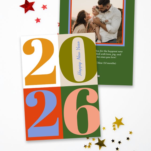Tarjeta Festiva Modern Earthy Bold Year Blocks Happy New Year (Subido por el creador)
