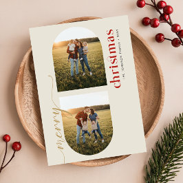 Tarjeta Festiva Modern Elegant Arched Family Photo Christmas