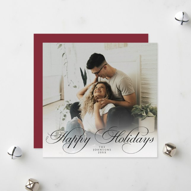 Tarjeta Festiva  Modern Elegant Calligraphy Script Christmas Photo (Anverso/Reverso In Situ)
