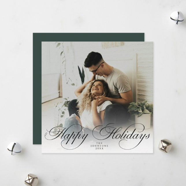 Tarjeta Festiva  Modern Elegant Calligraphy Script Christmas Photo (Anverso/Reverso In Situ)