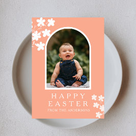 Tarjeta Festiva Modern Elegant Easter Family Photo Floral & Arch
