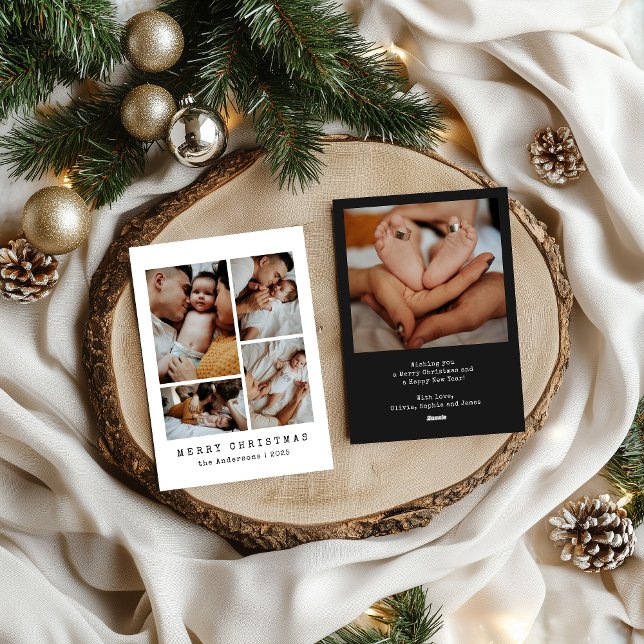 Tarjeta Festiva Modern Elegant Family Photo Collage Christmas (Subido por el creador)