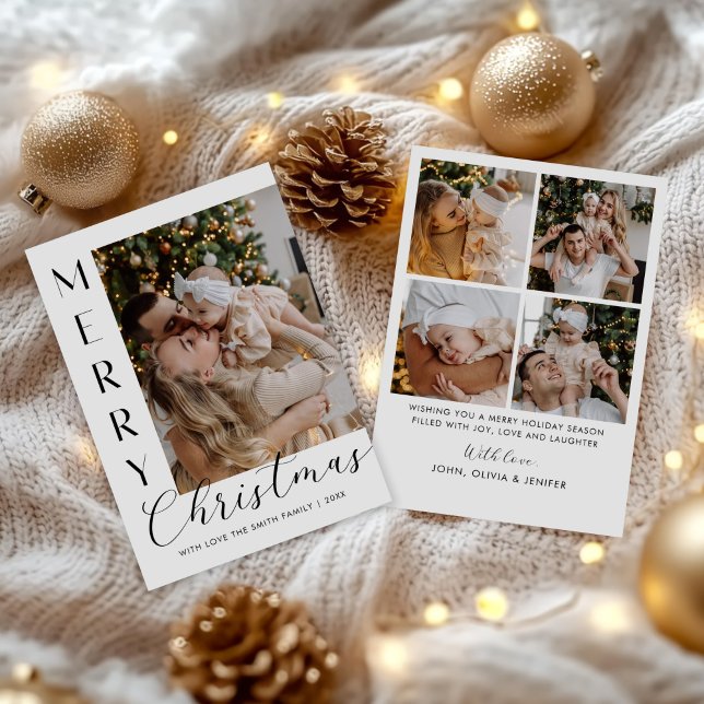 Tarjeta Festiva Modern Elegant Five Photo Collage Christmas (Subido por el creador)