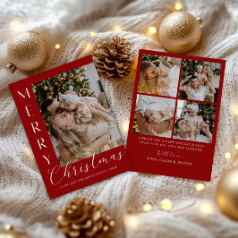 Tarjeta Festiva Modern Elegant Five Photo Collage Christmas