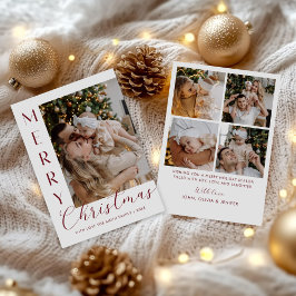 Tarjeta Festiva Modern Elegant Five Photo Collage Christmas