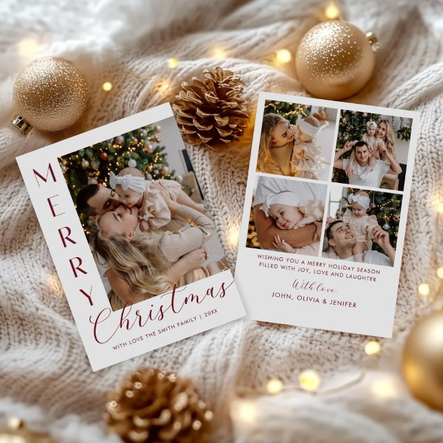 Tarjeta Festiva Modern Elegant Five Photo Collage Christmas (Subido por el creador)