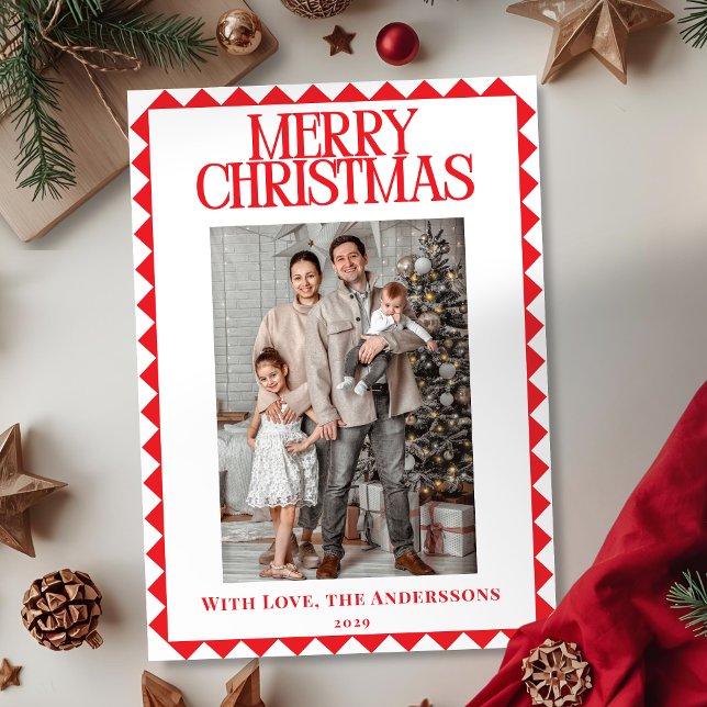 Tarjeta Festiva Modern Elegant Geometric Border Photo Christmas (Subido por el creador)