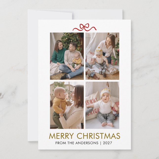 Tarjeta Festiva Modern ELegant Minimalist Merry Christmas 4 Photo (Anverso)