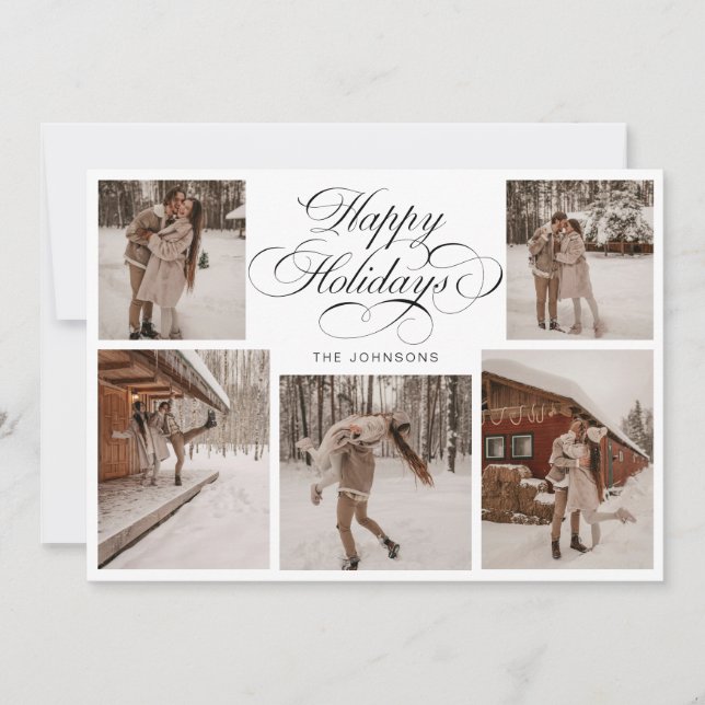 Tarjeta Festiva Modern Elegant Multi Photo Collage Christmas (Anverso)