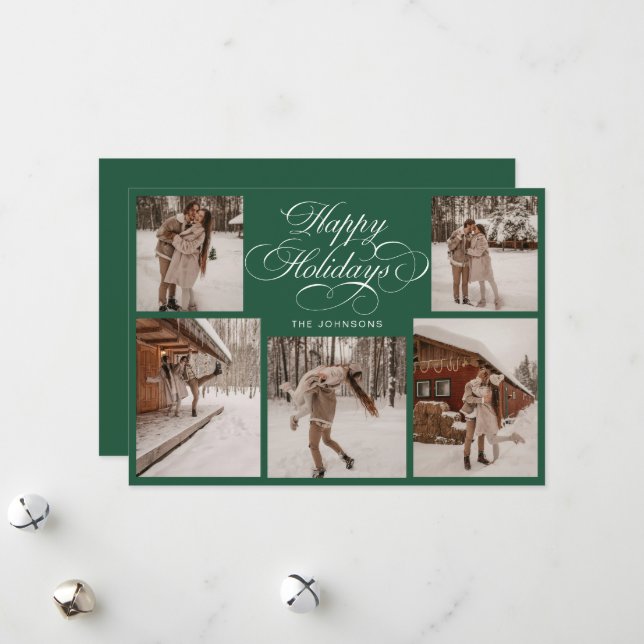 Tarjeta Festiva Modern Elegant Multi Photo Collage Christmas (Anverso/Reverso In Situ)