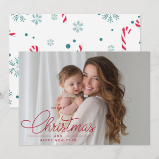 Tarjeta Festiva Modern Elegant Red Script Photo Merry Christmas