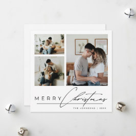 Tarjeta Festiva Modern Elegant Script 3 Photo Collage Christmas