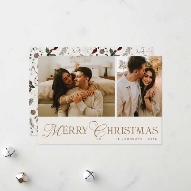 Tarjeta Festiva Modern Elegant Script Photo Collage Christmas (Anverso/Reverso In Situ)