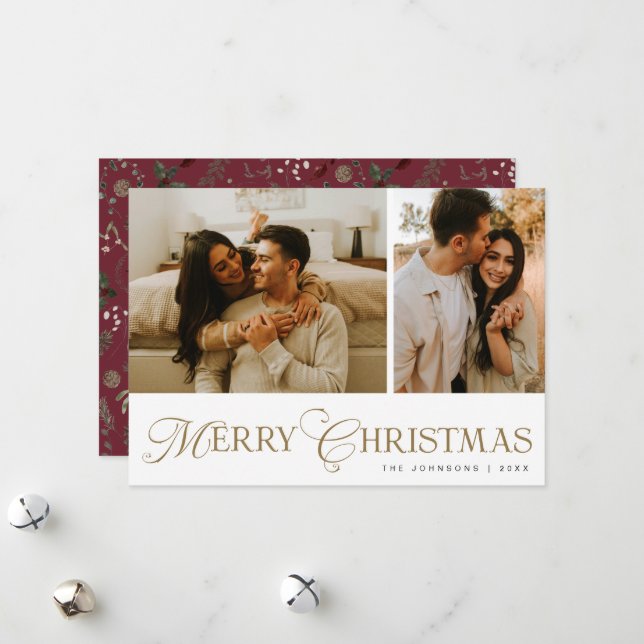 Tarjeta Festiva Modern Elegant Script Photo Collage Red Christmas (Anverso/Reverso In Situ)